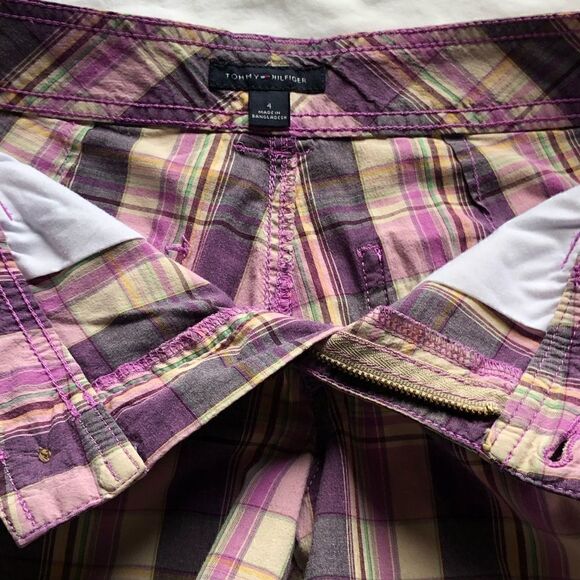 Tommy Hilfiger Women’s Lavender plaid shorts cuffed Size 4 - Picture 5 of 7